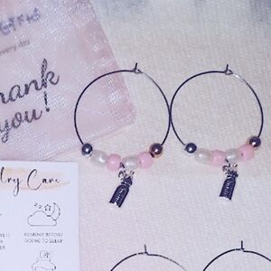 Unique Hoop Charm Earrings Med Silver Pl Baby Bottle Charm NEW Gender Reveal …